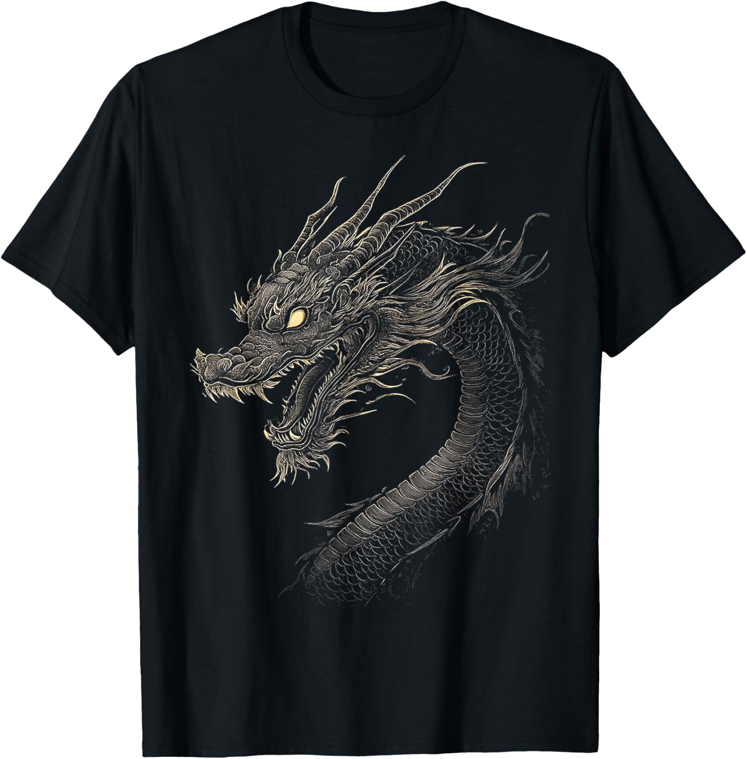 Black Dragon Motif Mythical Artwork Black Dragon T-Shirt - T-Shirt | Black