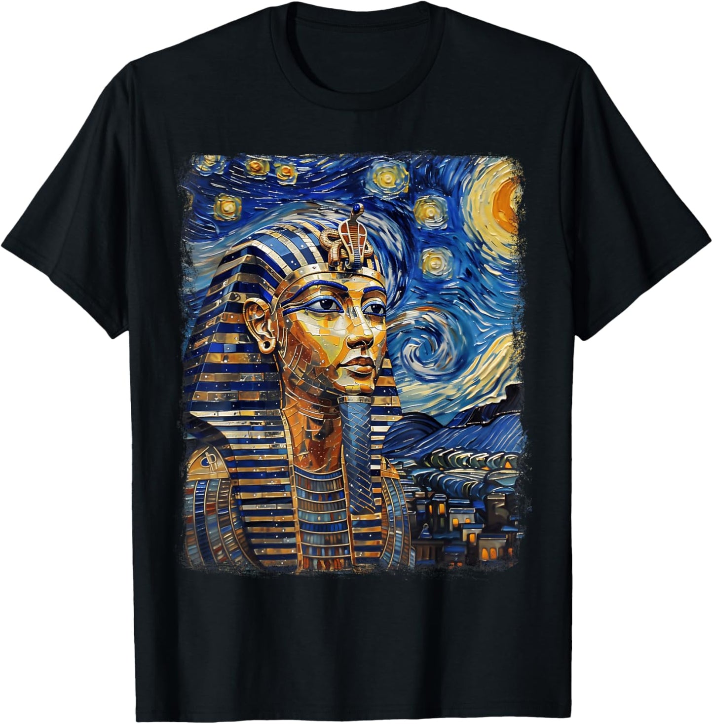 Pharaoh King Tut Egypt Starry Night Painting T-Shirt - T-Shirt | Black