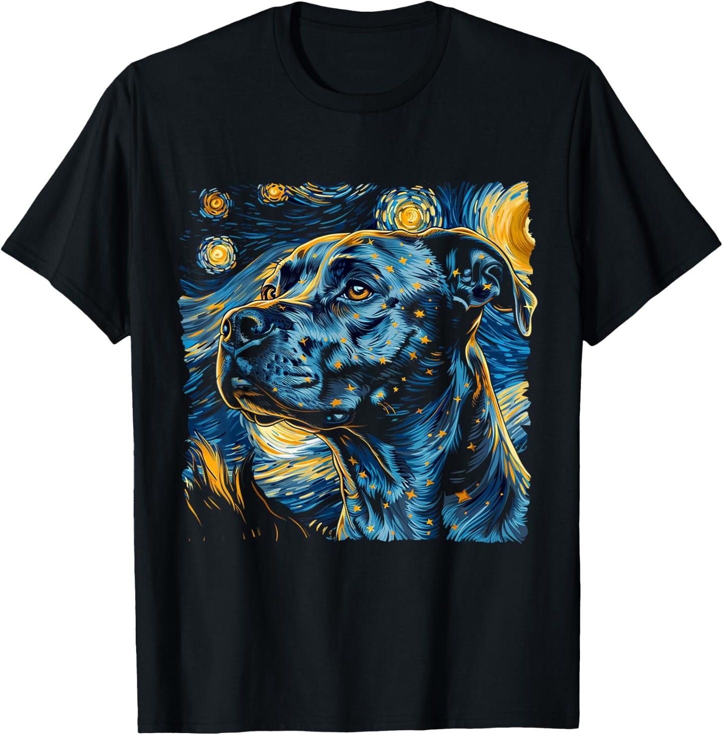 Starry Night Pitbull Van Gogh pitbull Funny Rodent Animal T-Shirt - T-Shirt | Black
