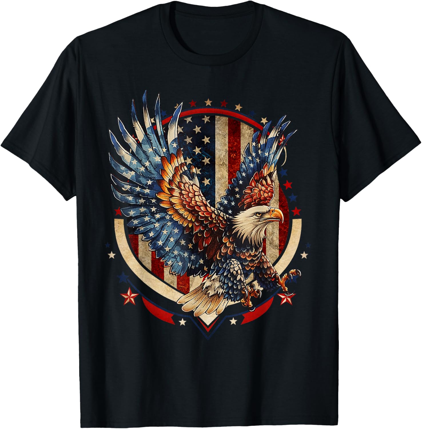 American Bald Eagle USA Flag Patriotic Eagle 4th of July T-Shirt - T-Shirt | Black