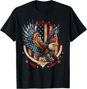 American Bald Eagle USA Flag Patriotic Eagle 4th of July T-Shirt - T-Shirt | Black