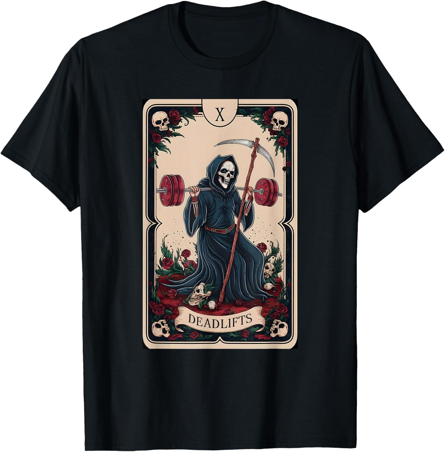Tarot Card Grim Reaper Deadlifts Workout Gym Occult Reader T-Shirt - T-Shirt | Black