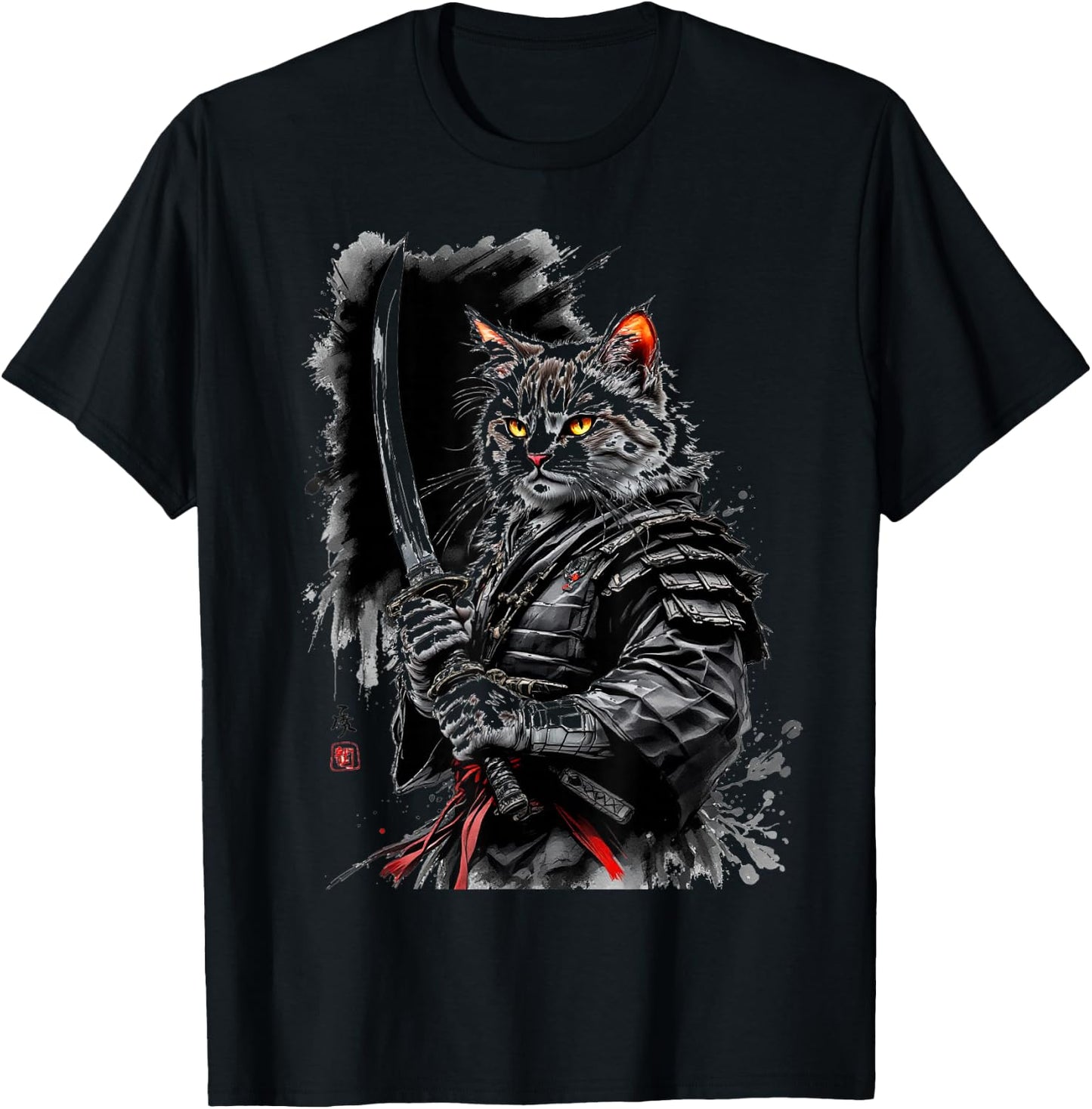 Samurai Cat T-Shirt - T-Shirt | Black