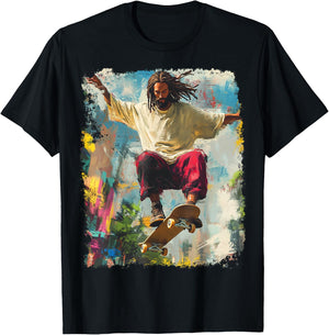 Skateboarding King Jesus Christ Skateboard T-Shirt - T-Shirt | Black