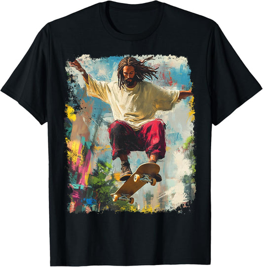 Skateboarding King Jesus Christ Skateboard T-Shirt - T-Shirt | Black