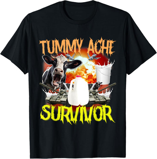 Tummy Ache Survivor Lactose Intolerant Funny T-Shirt - T-Shirt | Black