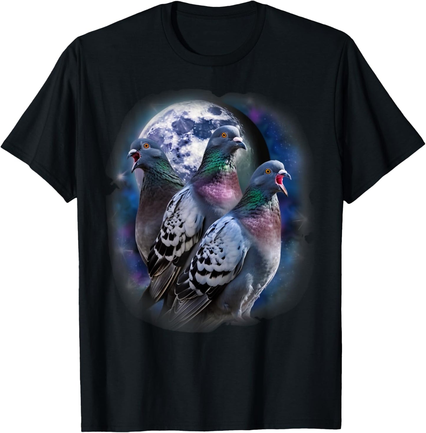 Three Pigeon Howling At The Moon Funny Pigeon Bird Lover T-Shirt - T-Shirt | Black
