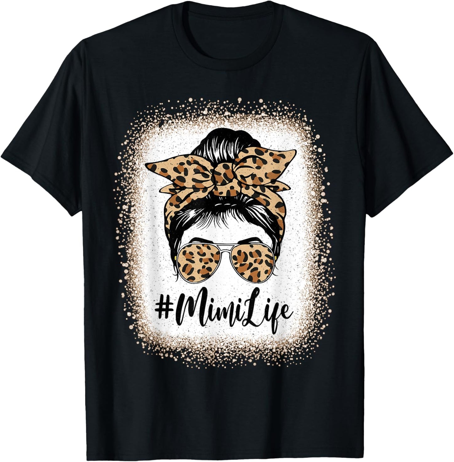 MiMi Life Bleached Leopard Messy Bun Mother's day T-Shirt - T-Shirt | Black