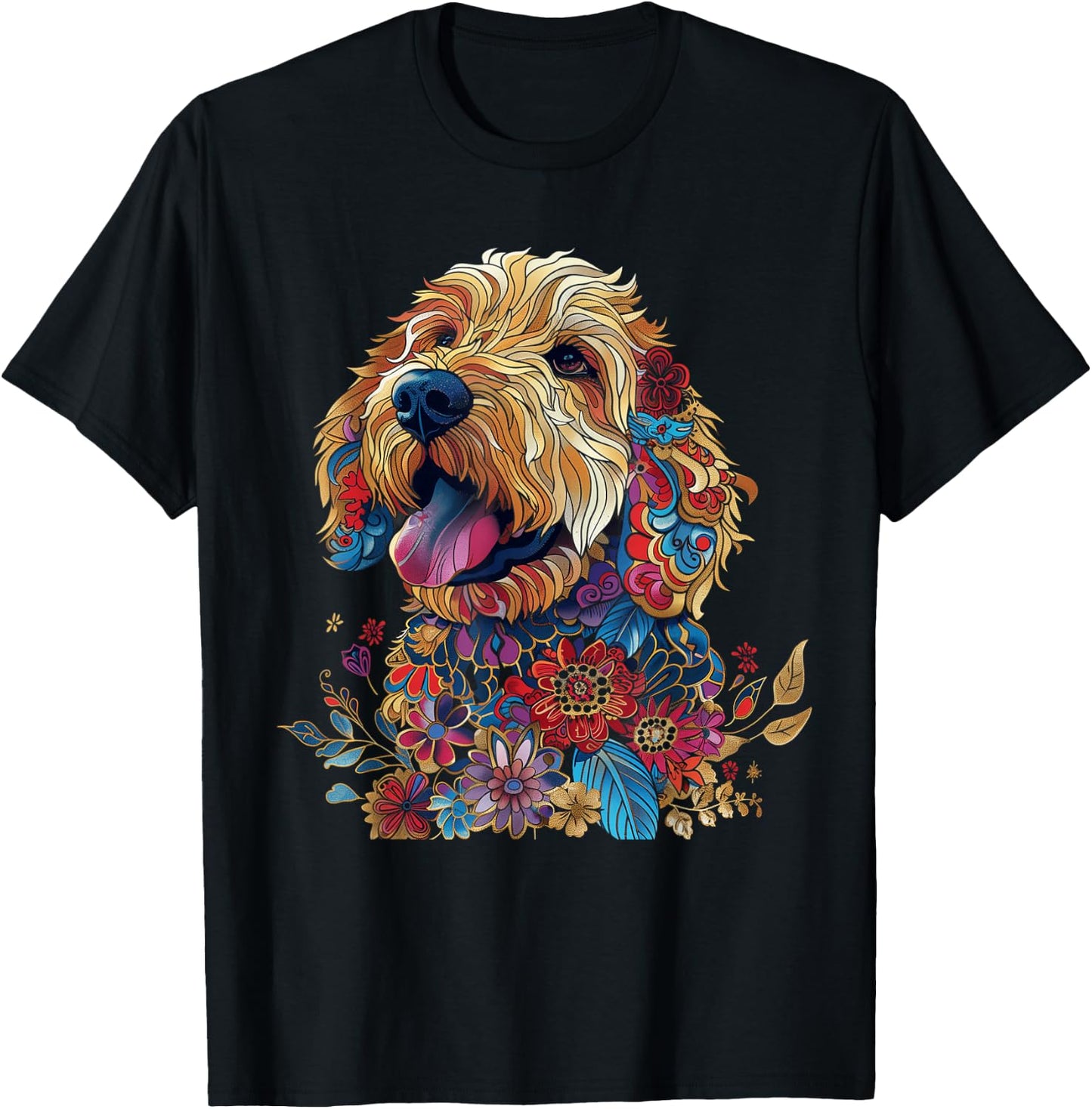 Goldendoodle Dog Lover Vintage Flower Golden Doodle Mom Dad T-Shirt - T-Shirt | Black