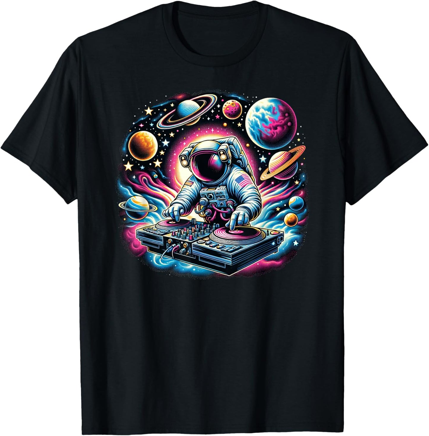 Funny Space Men and Women Astronaut DJ Disc Jockey T-Shirt - T-Shirt | Black