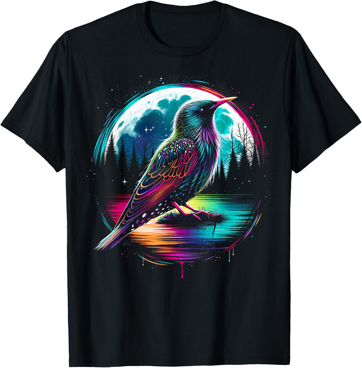 Colorful Starling Bird Spirit Animal Cool Illustration T-Shirt - T-Shirt | Black