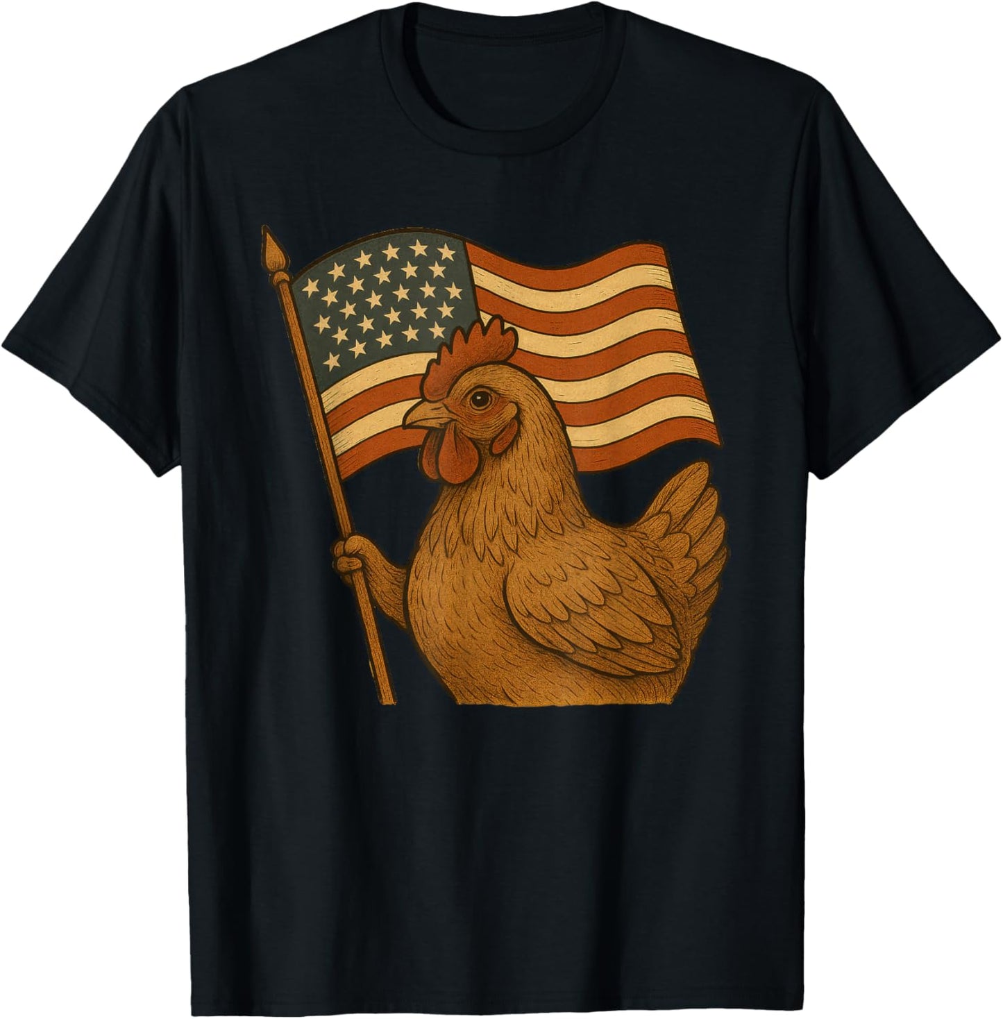 Chicken American Flag 4th Of July T-Shirt - T-Shirt | Black