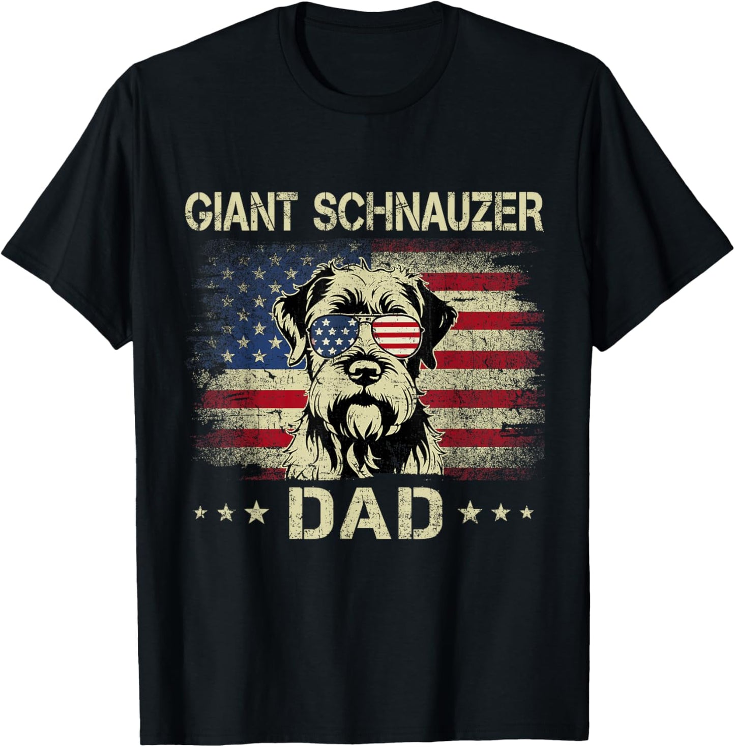 Giant Schnauzer Dad Dog Vintage American Flag 4th Of July Men Women Kids T-Shirt - T-Shirt | Black