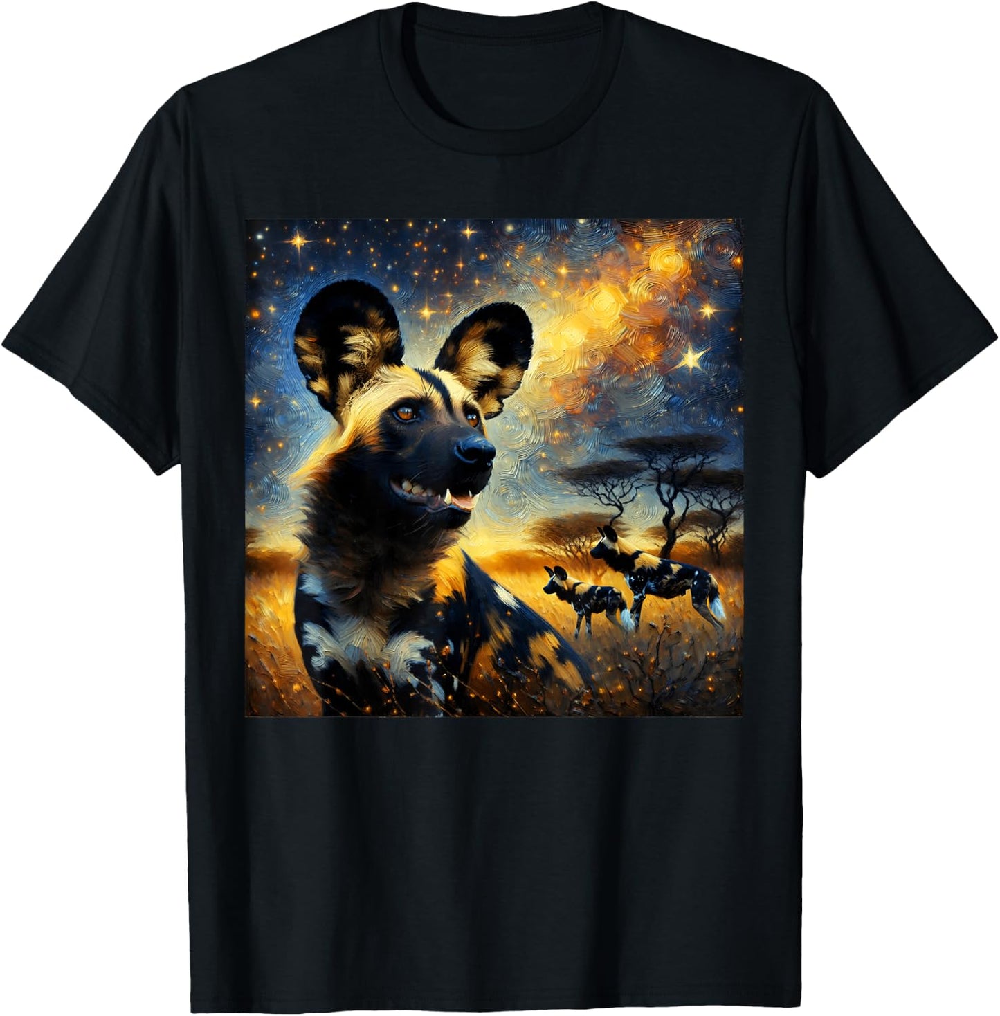 African Wild Dog Starry Night African Wild Dog T-Shirt - T-Shirt | Black