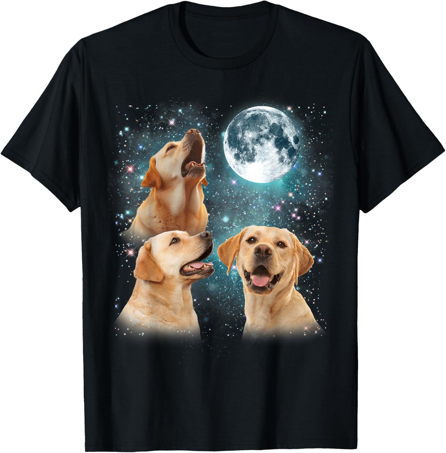 3 Labrador Moon Howling Lab Head Funny Gifts Women T-Shirt - T-Shirt | Black