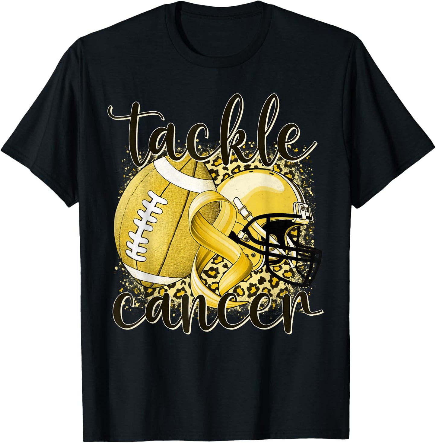 Tackle Childhood Cancer Football Lover Warrior Gold Ribbon T-Shirt - T-Shirt | Black