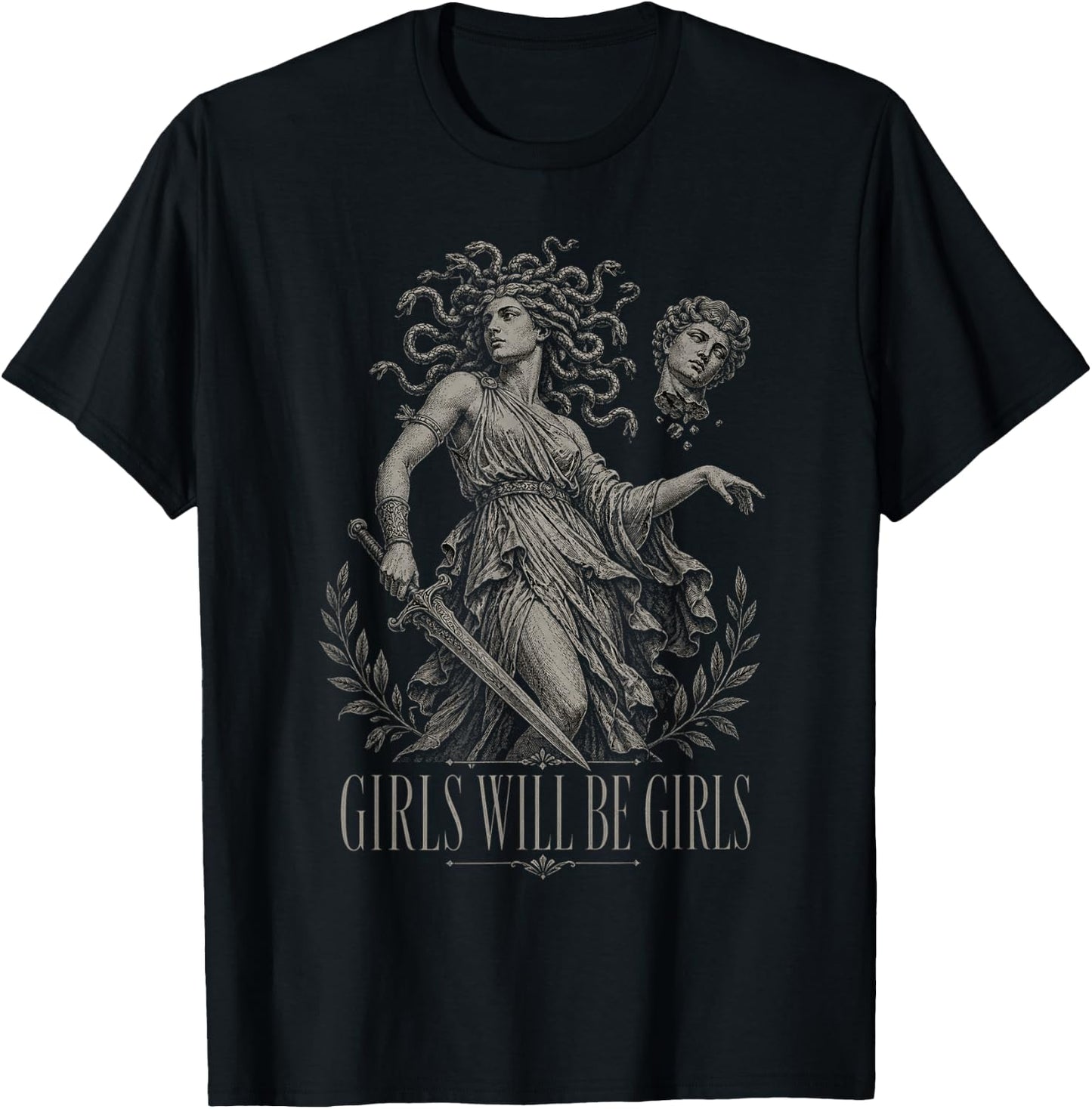 Girl Will Be Girls Medusa Feminist Witch Monster Halloween T-Shirt - T-Shirt | Black