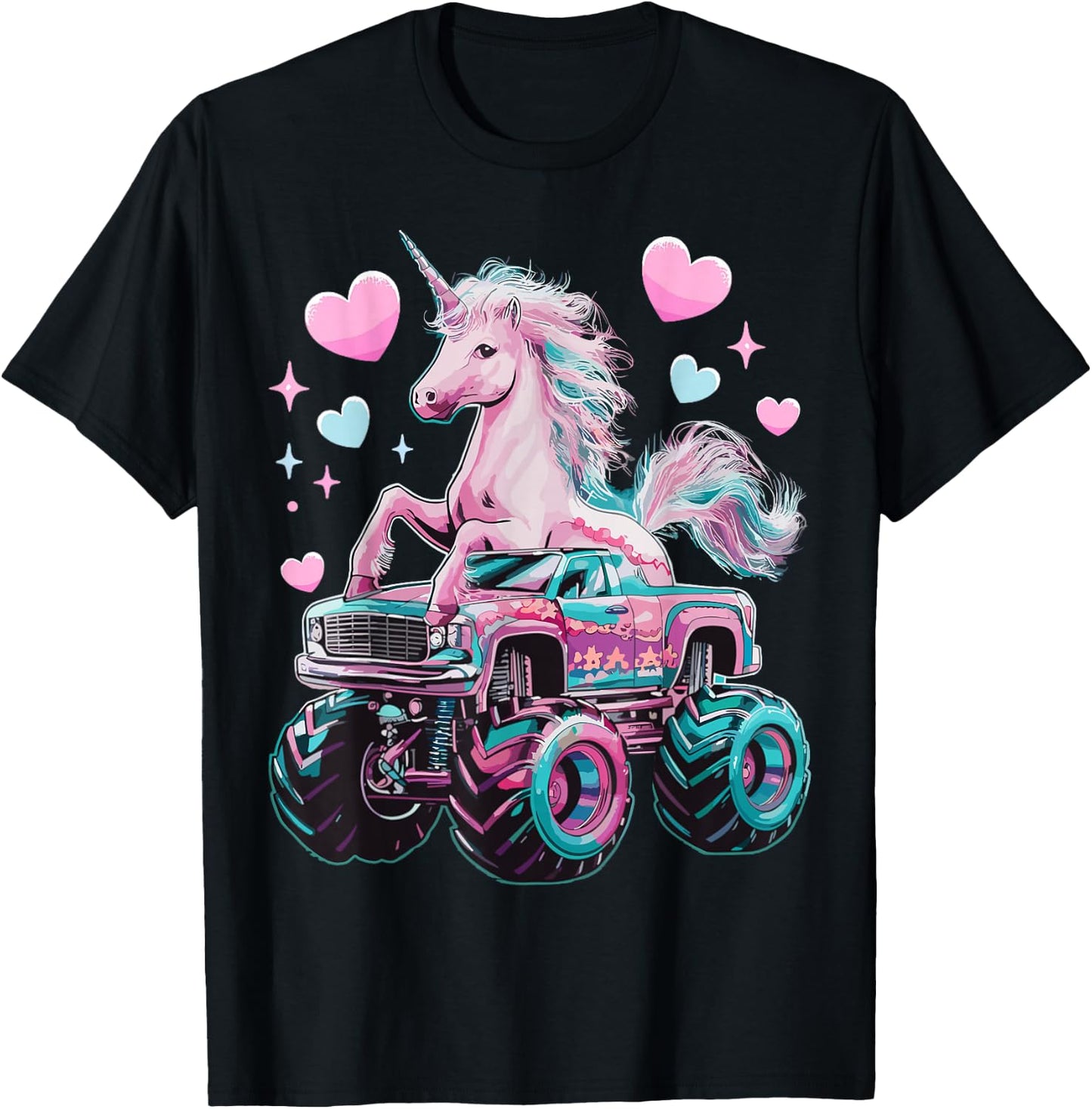 Monster Truck Unicorn Girl Birthday Party Monster Truck T-Shirt - T-Shirt | Black
