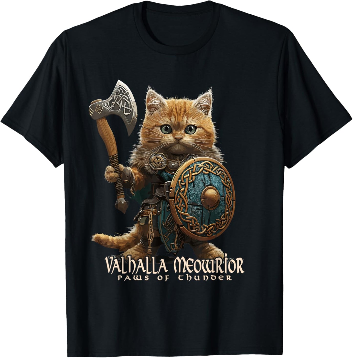 Nordic Norse Valhalla Viking Cat Warrior Men Kids T-Shirt - T-Shirt | Black
