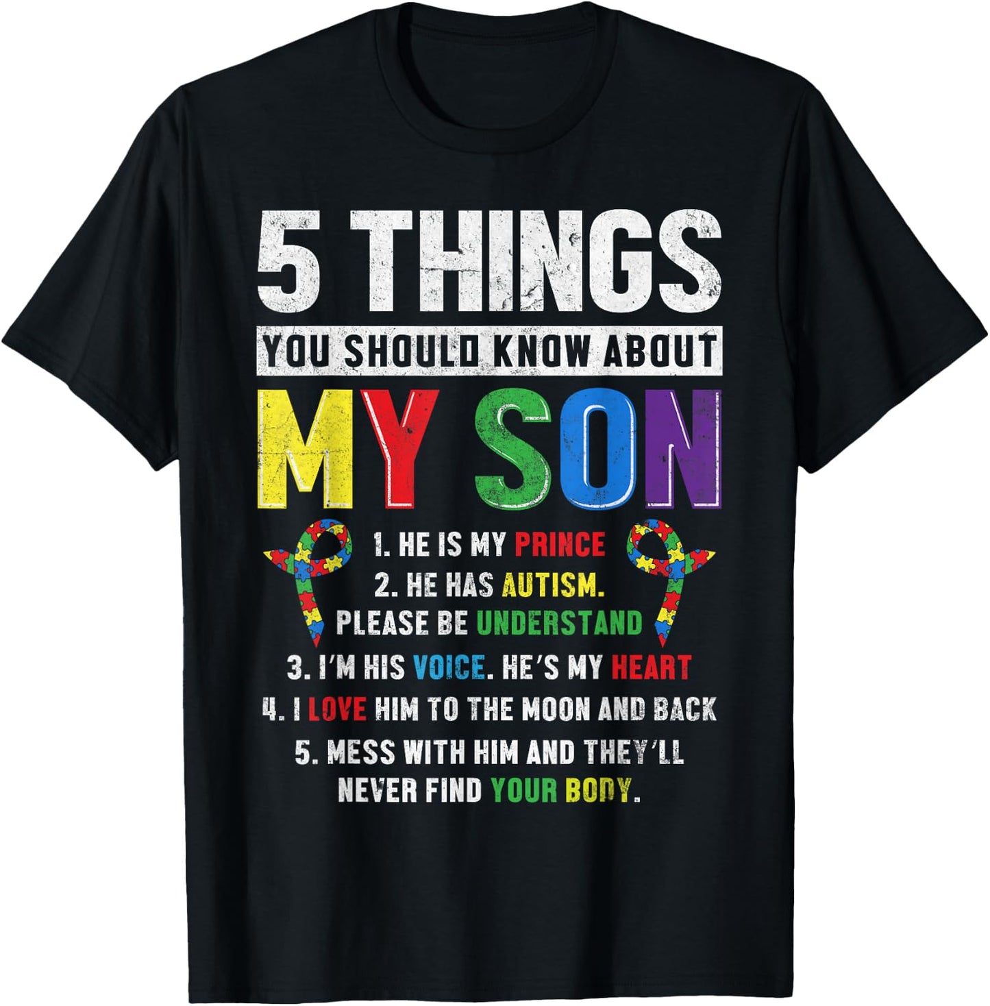 Autism Awareness Support Autistic Child Son Kids for Mom Dad T-Shirt - T-Shirt | Black
