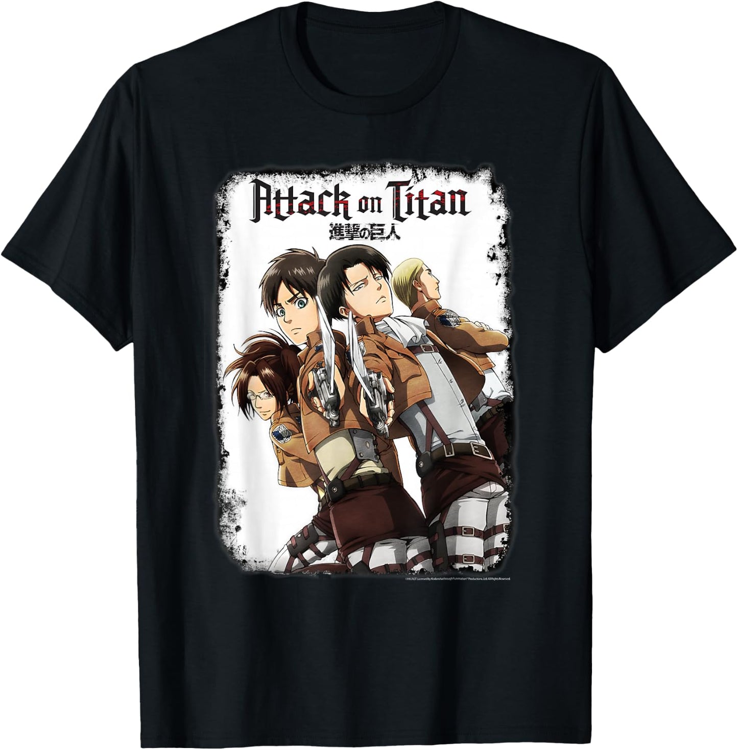 Attack on Titan Group Portrait with Swords and Logo Anime T-Shirt - T-Shirt | Black