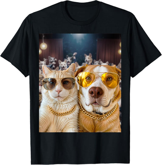 Selfie Cat Selfie Dog Party Buddies Women Girls Kids T-Shirt - T-Shirt | Black