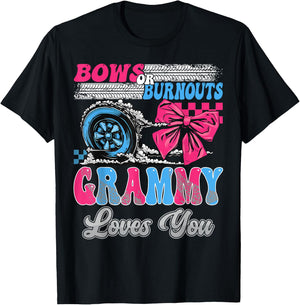 Burnouts or Bows Grammy Loves You Gender Reveal Party T-Shirt - T-Shirt | Black
