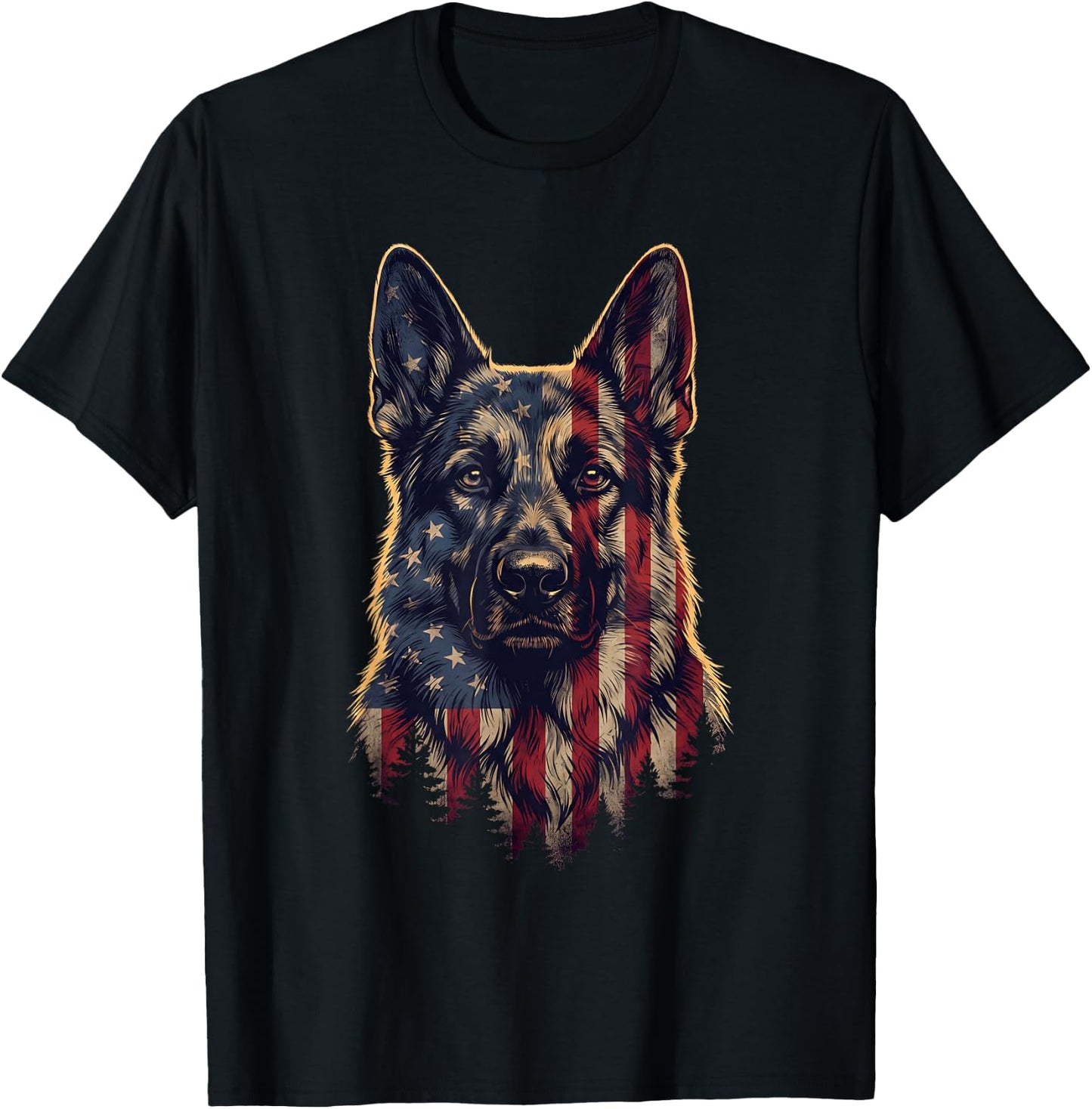 German Shepherd American Flag USA Patriotic 4th of July T-Shirt - T-Shirt | Black