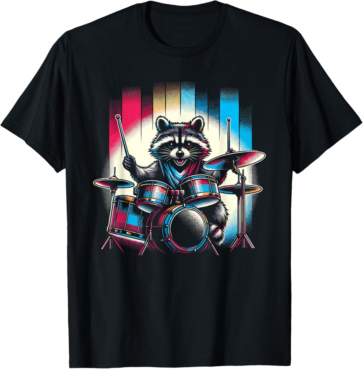 Raccoon Playing Drums Teacher Drummer Novelty Funny Drummer Men Women Girls Kids T-Shirt - T-Shirt | Black