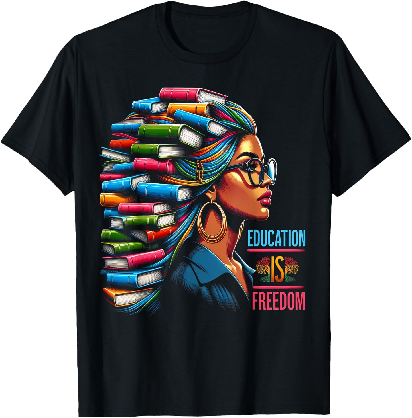 Education Is Freedom Black Teacher Books Black History Month Men Women Kids T-Shirt - T-Shirt | Black