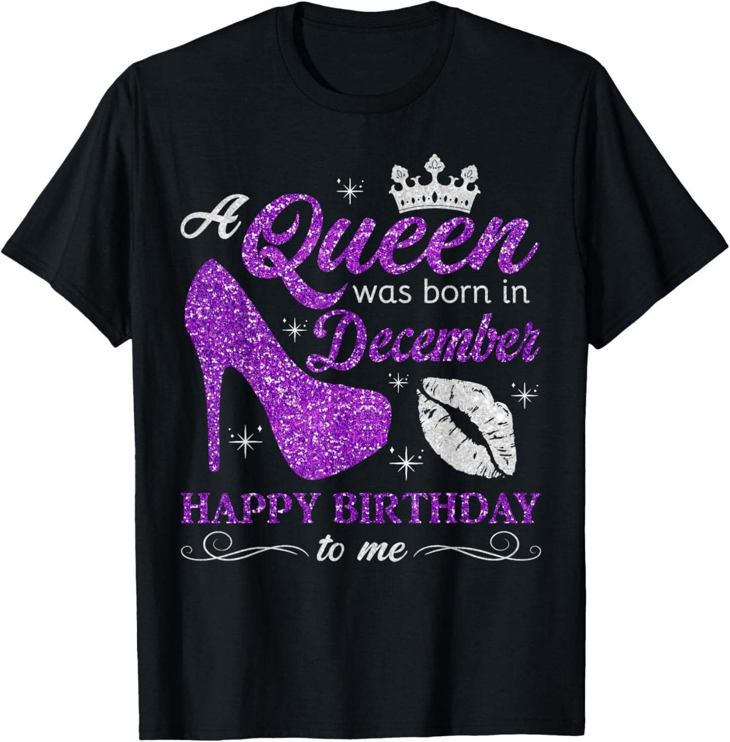 A Queen was Born in December Women Girls December Birthday T-Shirt - T-Shirt | Black