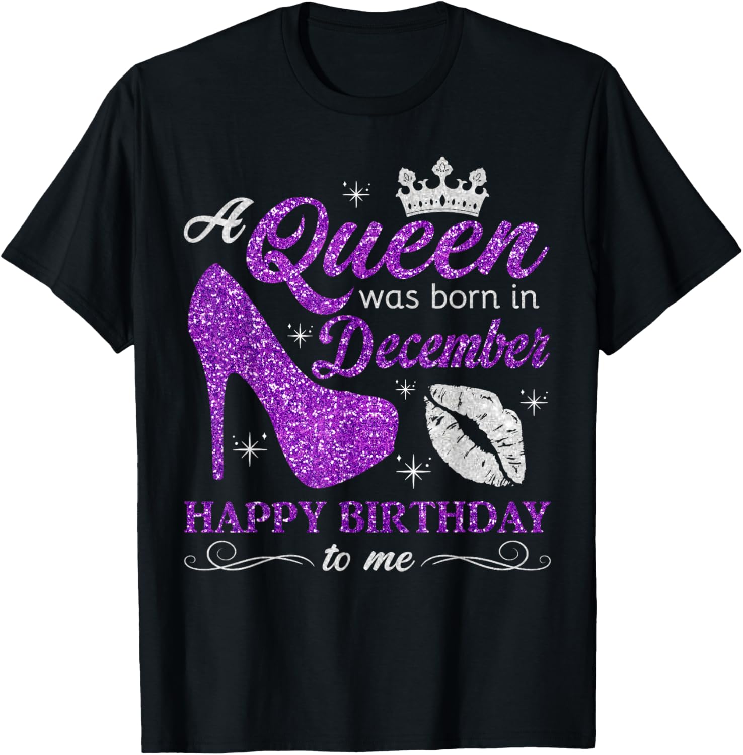 A Queen was Born in December Women Girls December Birthday T-Shirt - T-Shirt | Black