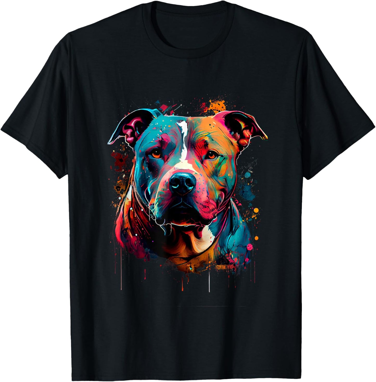 Vibrant Pitbull Painting Drip T-Shirt - T-Shirt | Black
