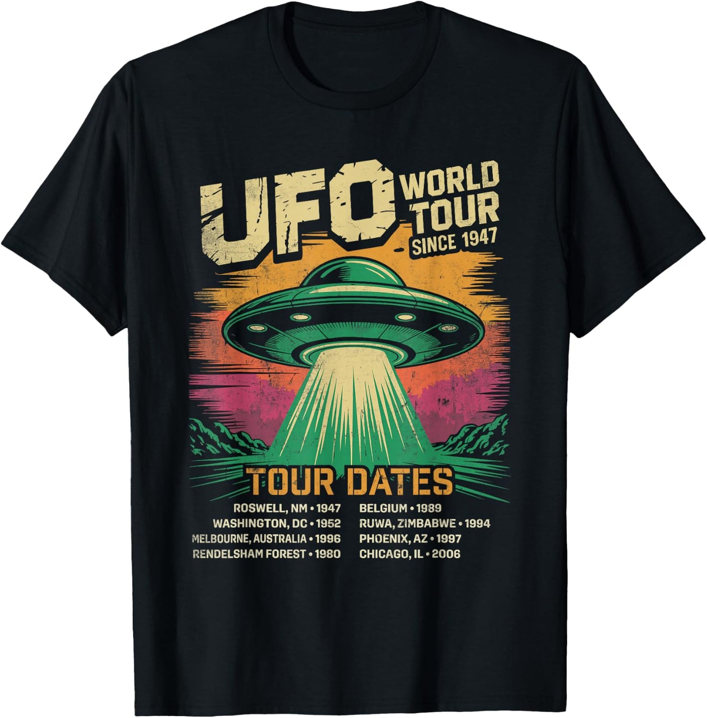 UFO World Tour Alien Conspiracy Sightings T-Shirt - T-Shirt | Black