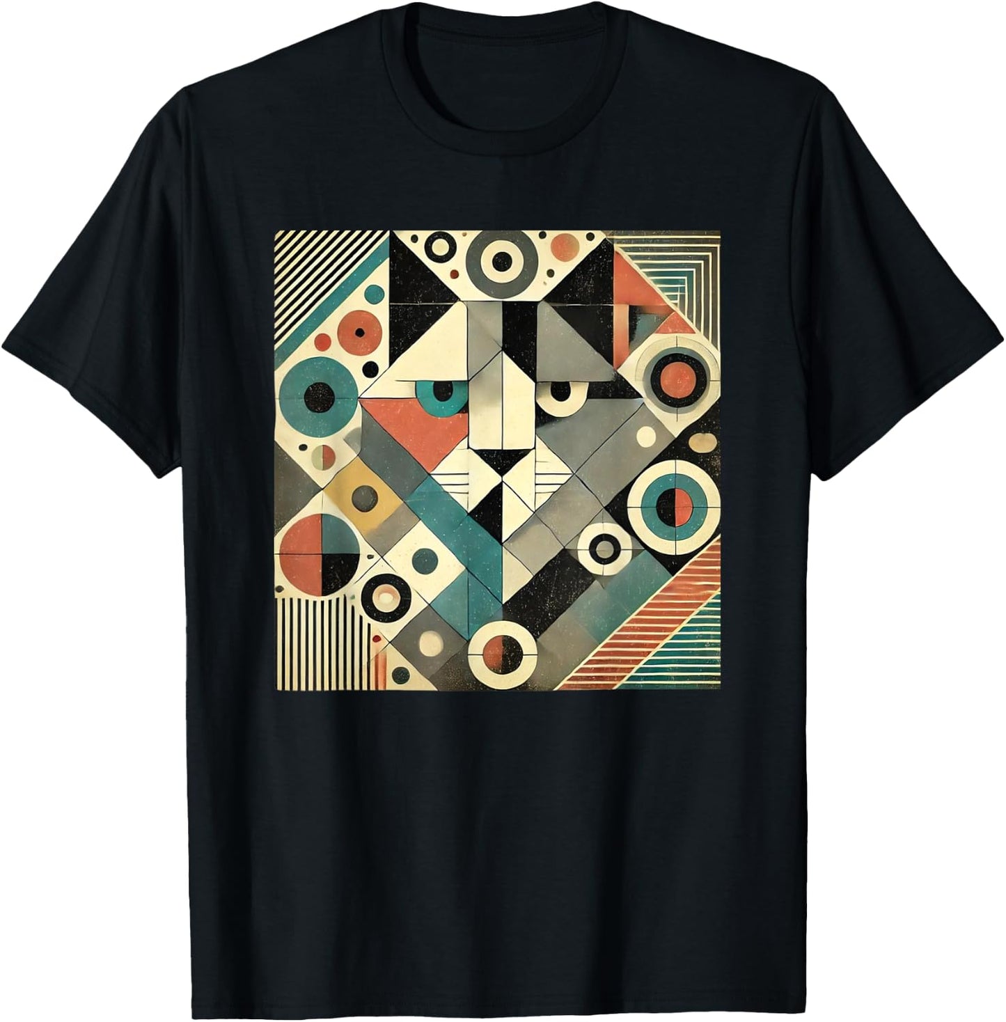 Cute Geometric cat, Cat Lover, Cat Mom, Cat Dad T-Shirt - T-Shirt | Black