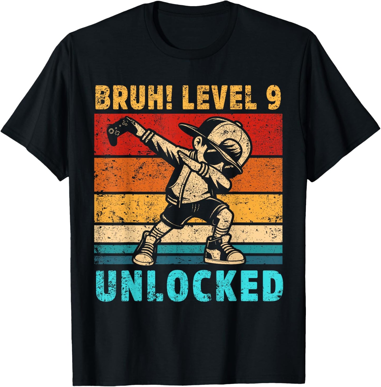 9 Year Old Birthday Dabbing Boy Bruh 9th Level Unlocked T-Shirt - T-Shirt | Black