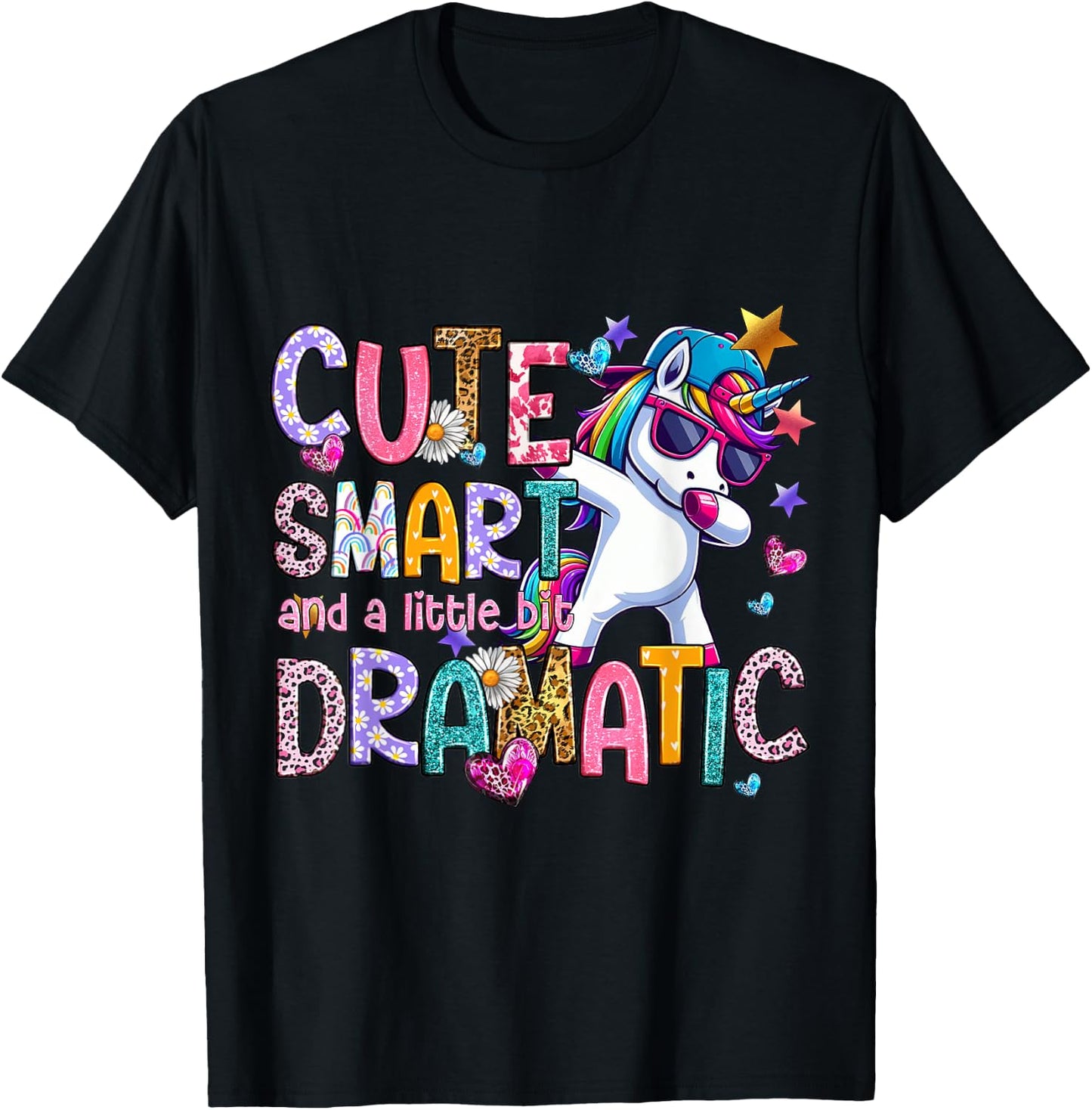 Cute Smart And A Little Bit Dramatic Funny Unicorn Kid Girls T-Shirt - T-Shirt | Black