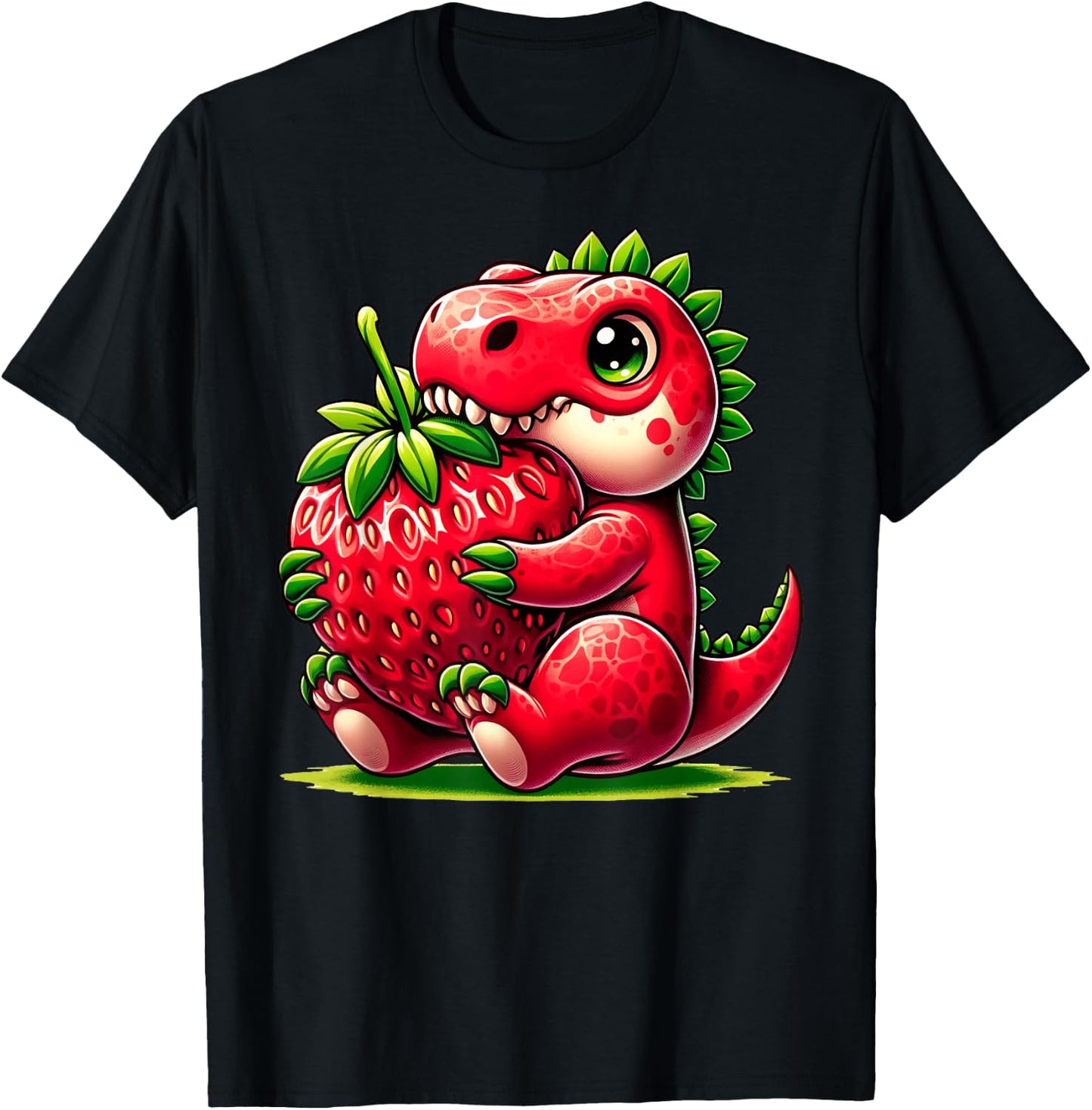 Cute Strawberry Summer Fruit Lover Dinosaur T Rex Boys Girls T-Shirt - T-Shirt | Black