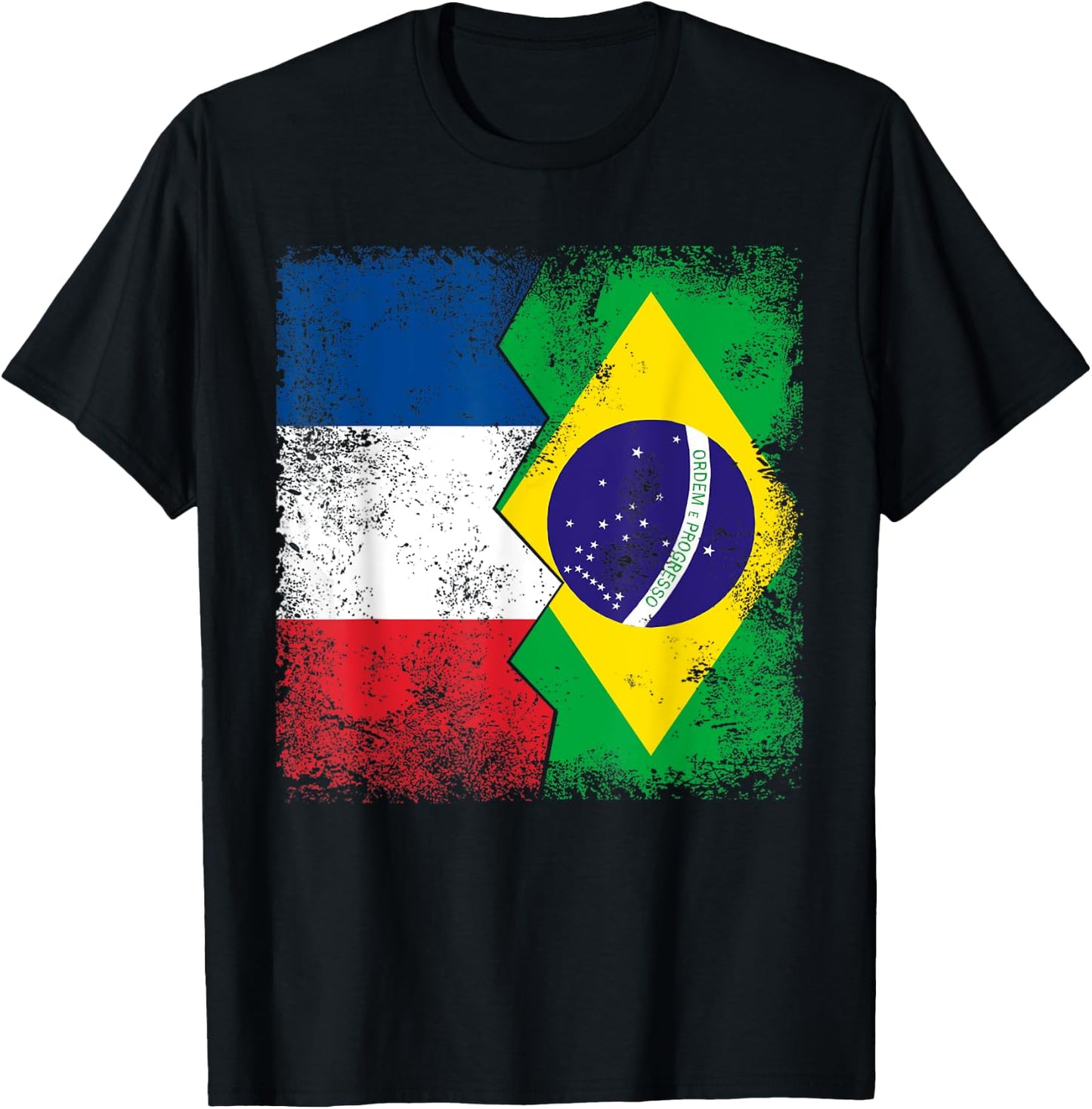 France Brazil Flags | Half Brazilian French Roots Brasil T-Shirt - T-Shirt | Black