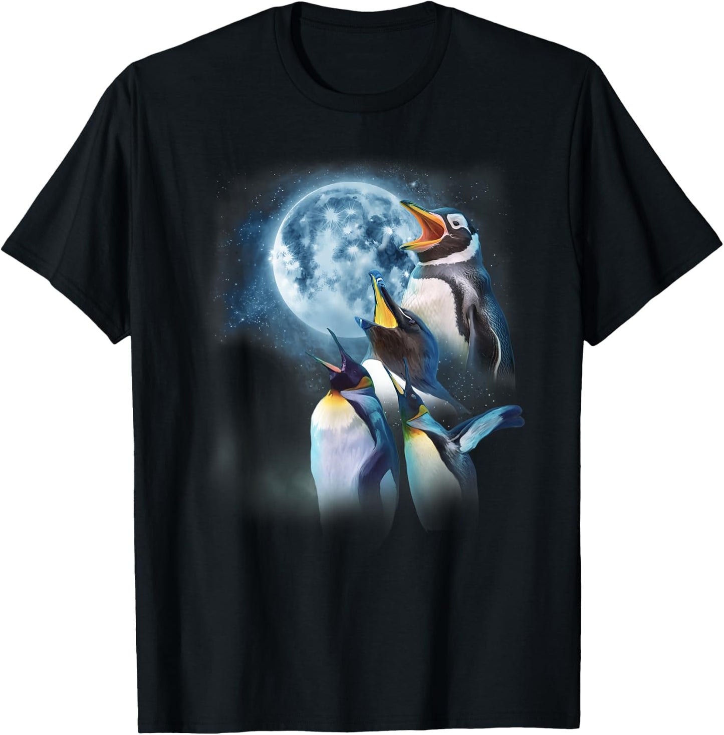 Funny Penguin Shirt - Howling at the Moon Funny Penguin T-Shirt - T-Shirt | Black
