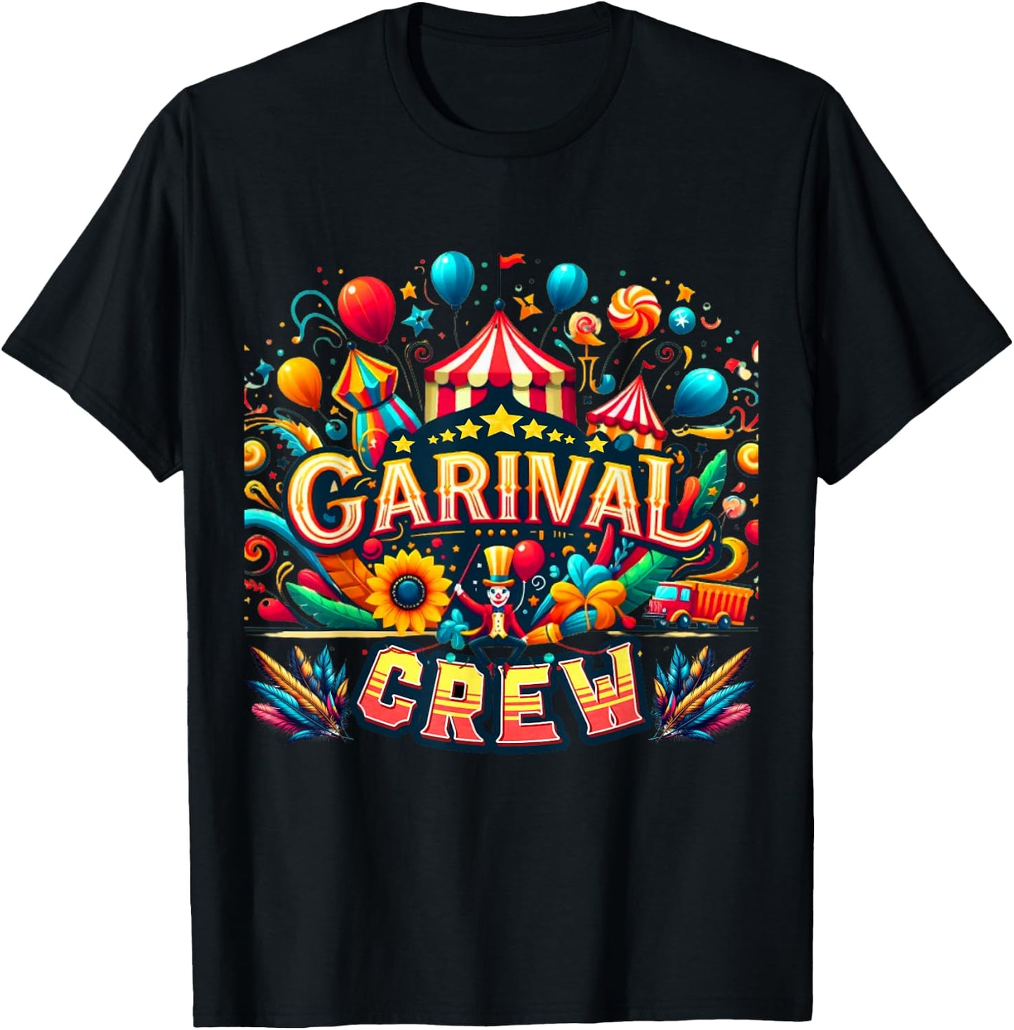 Funny Carnival Crew Circus Party Staff Costume Print T-Shirt - T-Shirt | Black