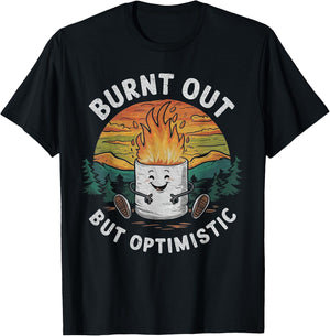 Burnt Out But Optimistic Cute Marshmallow Camping Smores T-Shirt - T-Shirt | Black