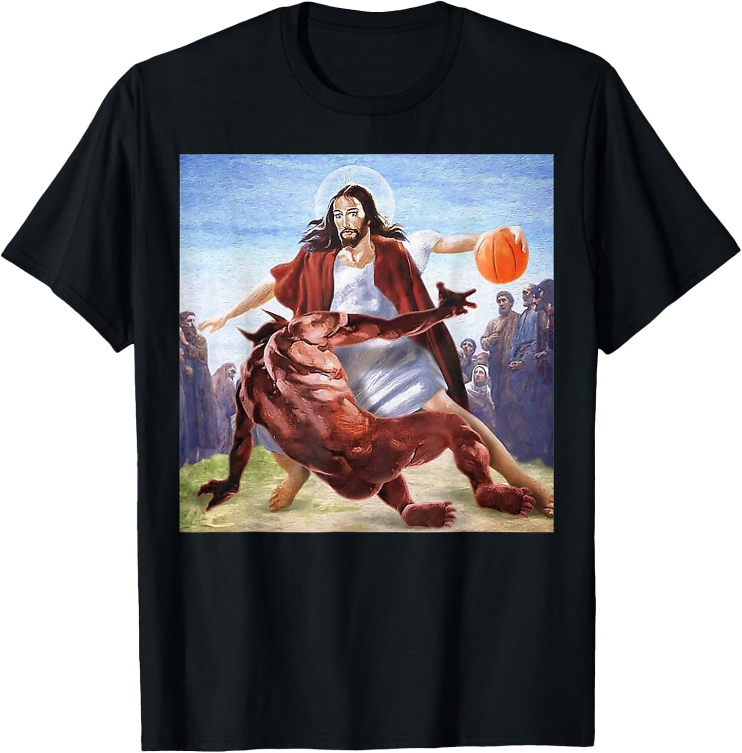 Funny Jesus Crossing Up The Devil Christian Religious T-Shirt - T-Shirt | Black