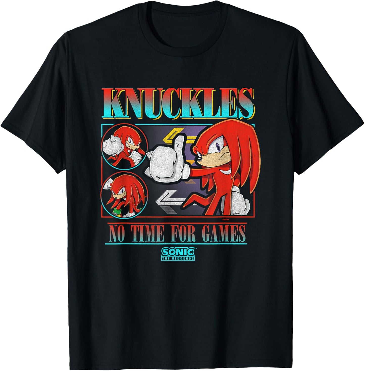 Sonic The Hedgehog Knuckles No Time For Games Vintage T-Shirt - T-Shirt | Black
