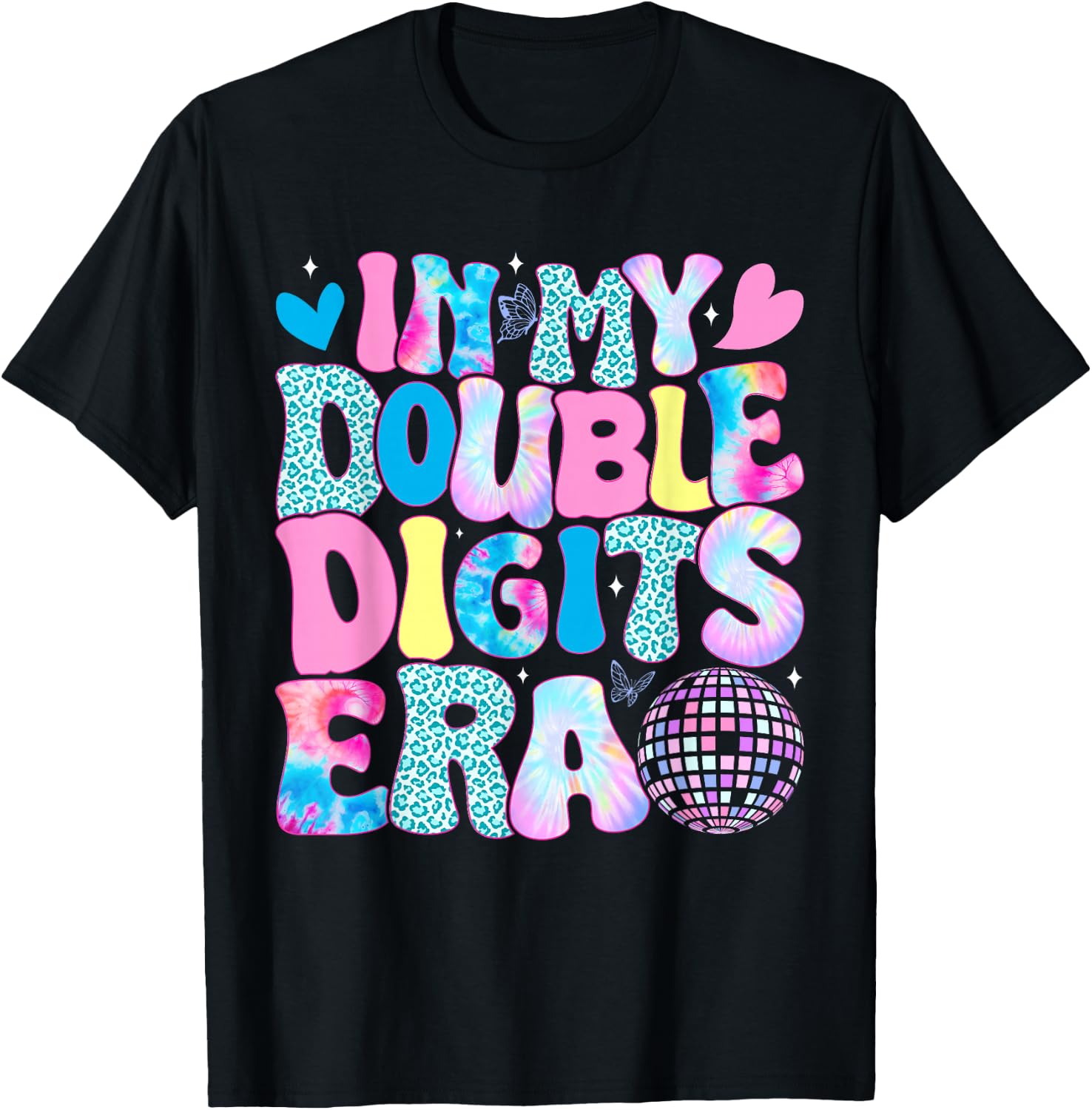 In My Double Digits Era Retro 10 Year Old 10th Birthday Girl T-Shirt - T-Shirt | Black