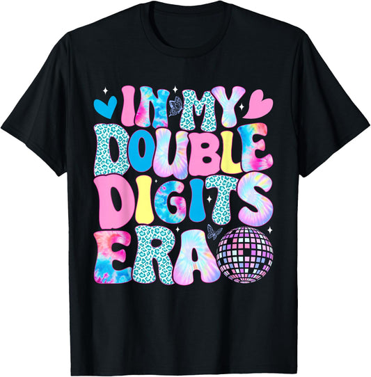 In My Double Digits Era Retro 10 Year Old 10th Birthday Girl T-Shirt - T-Shirt | Black