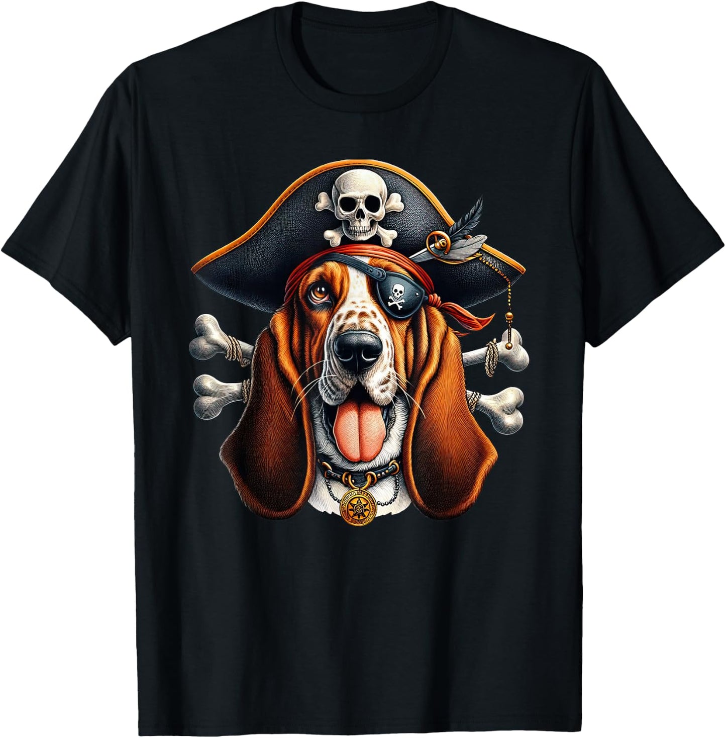 Basset Hound Pirate Crossbones Halloween Kids T-Shirt - T-Shirt | Black
