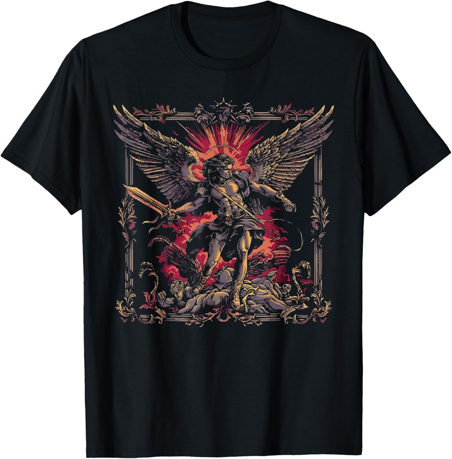 Archangel Catholic Religion Christianity Guardian Angel - Archangel MiZa Apparel - - Religious Theme - Black - Small - Short Sleeve T-Shirt - T-Shirt | Black