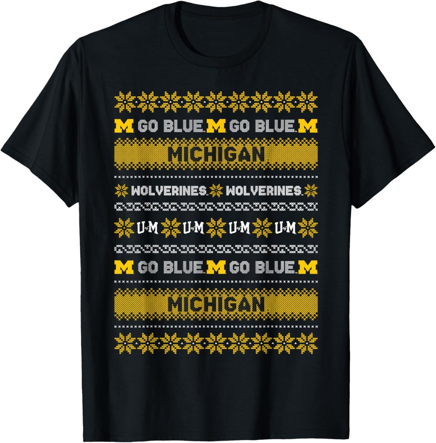 University of Michigan Wolverines U of M Ugly Christmas T-Shirt - T-Shirt | Black