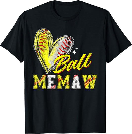 Funny Ball Memaw Softball Baseball Memaw T-Shirt - T-Shirt | Black